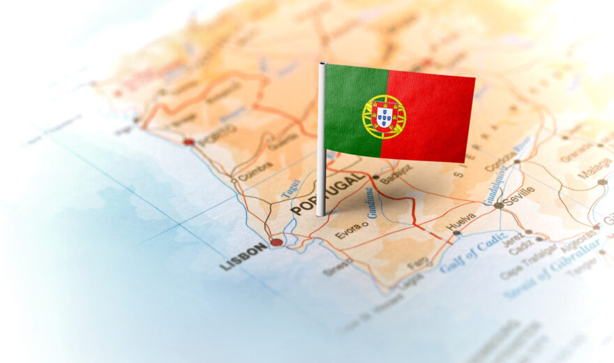 Portugal pinned on the map with flag